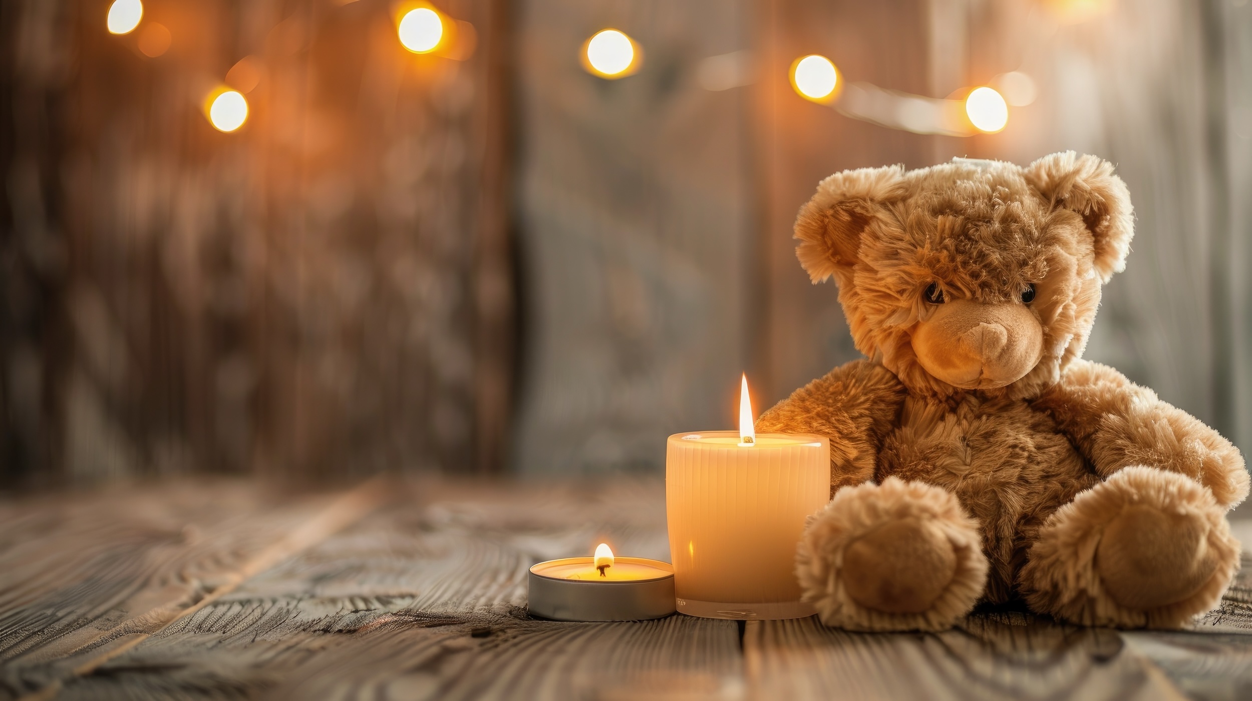Condolence Display for Child Loss with Teddy Bear and Candle Condolence Display for Child Loss with Teddy Bear and Candle