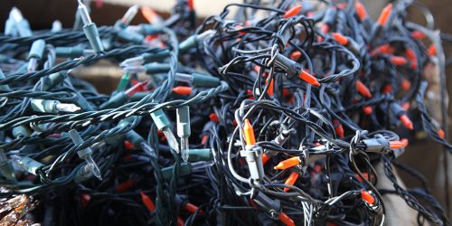 Christmas Lights are Insulated Copper Wires with plastic and bulbs attached.